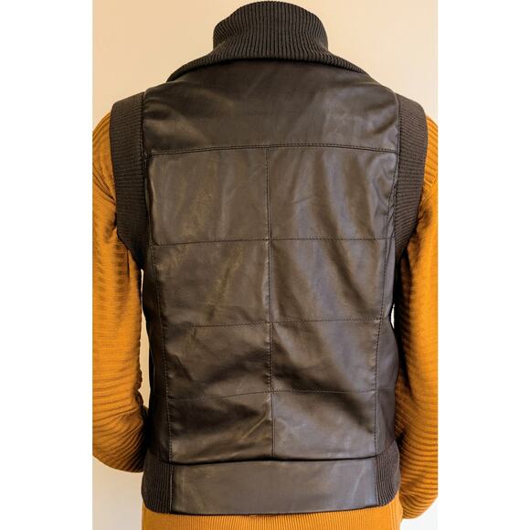 NEW Ci Sono by Cavalini Brown Vegan Faux Leather Cropped Vest Collar Size Small - Picture 10 of 12